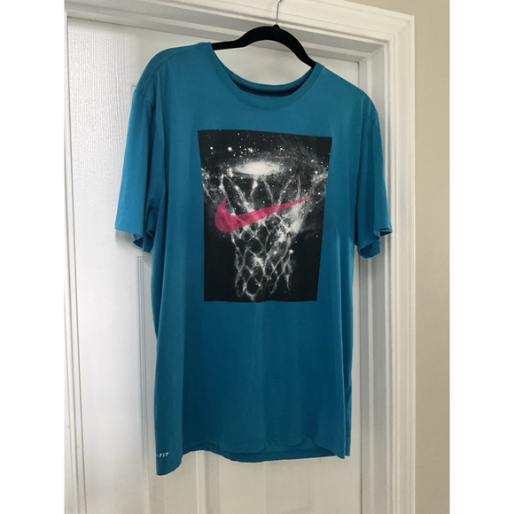 Nike Dri-Fit Basketball Hoop in Space Blue Graphic T-Shirt Men's Size XL - Picture 1 of 9